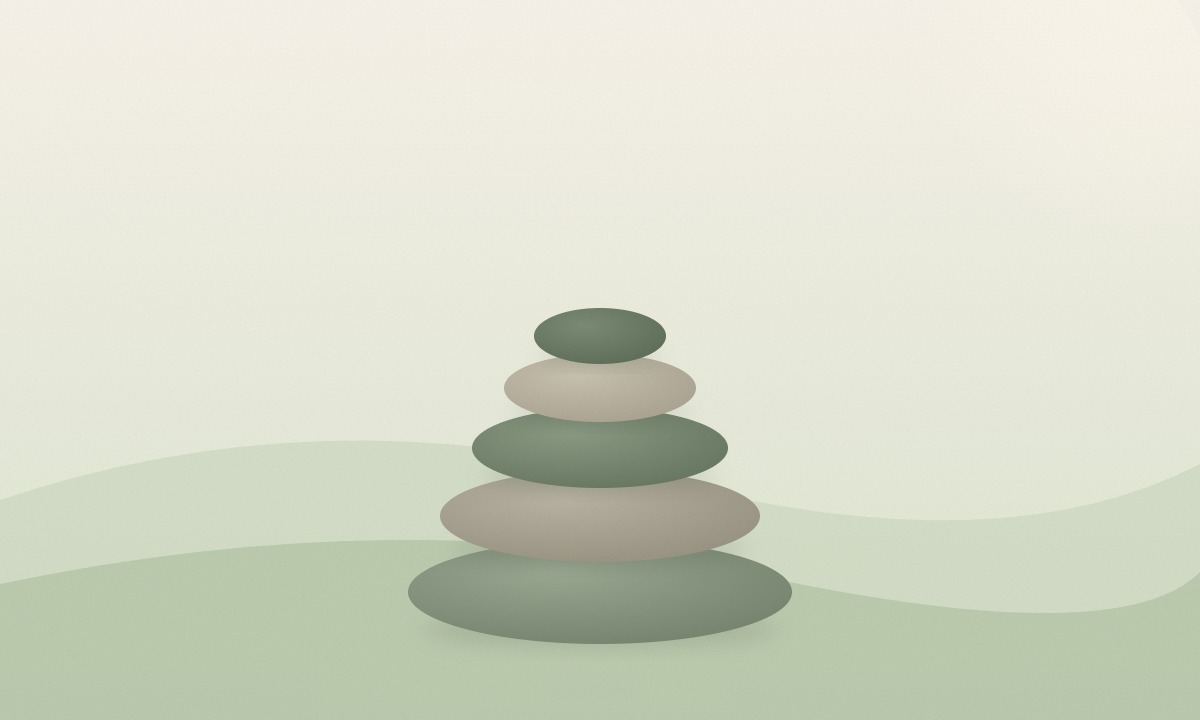 Stacked river stones on a linen cloth