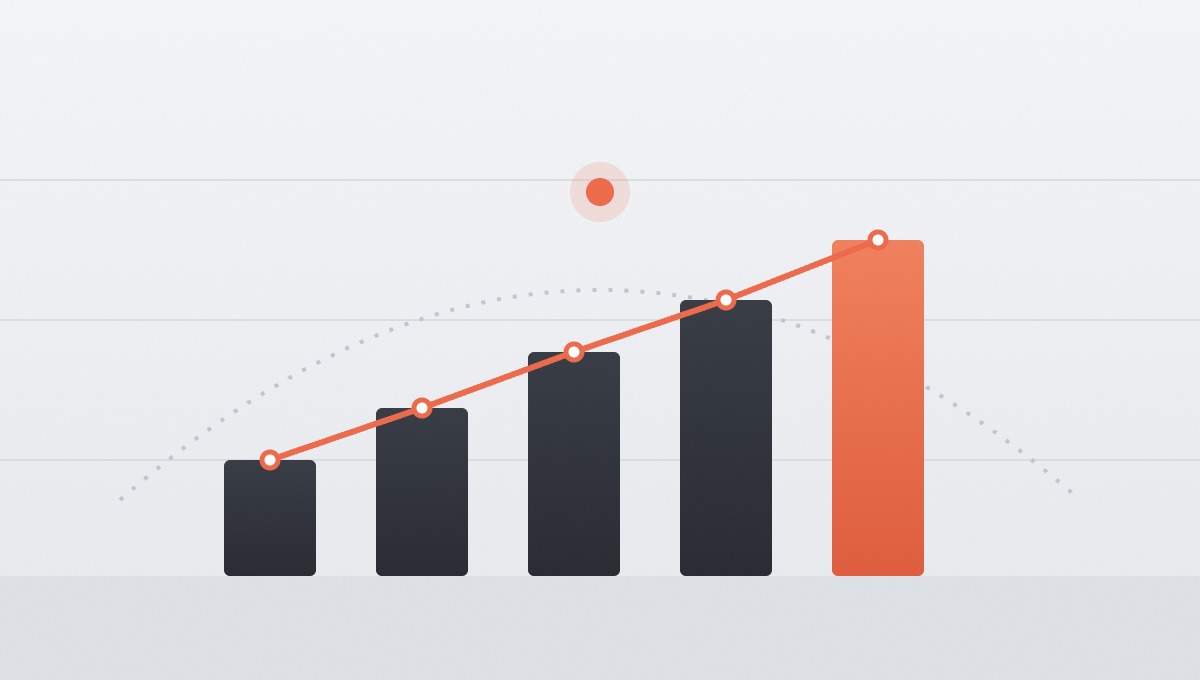 An abstract ascending chart cresting a horizon line